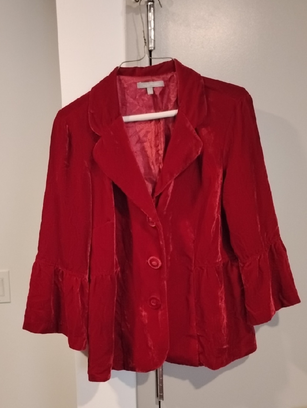 NY Collection Red Velvet Button-Front Blazer